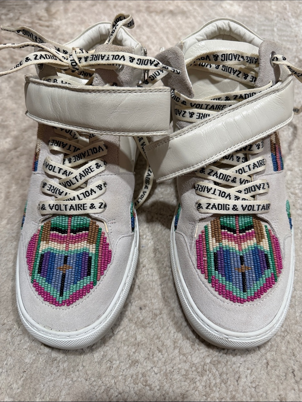 Zadig & Voltaire White Sneakers with Multicolor Bead Heart Motif